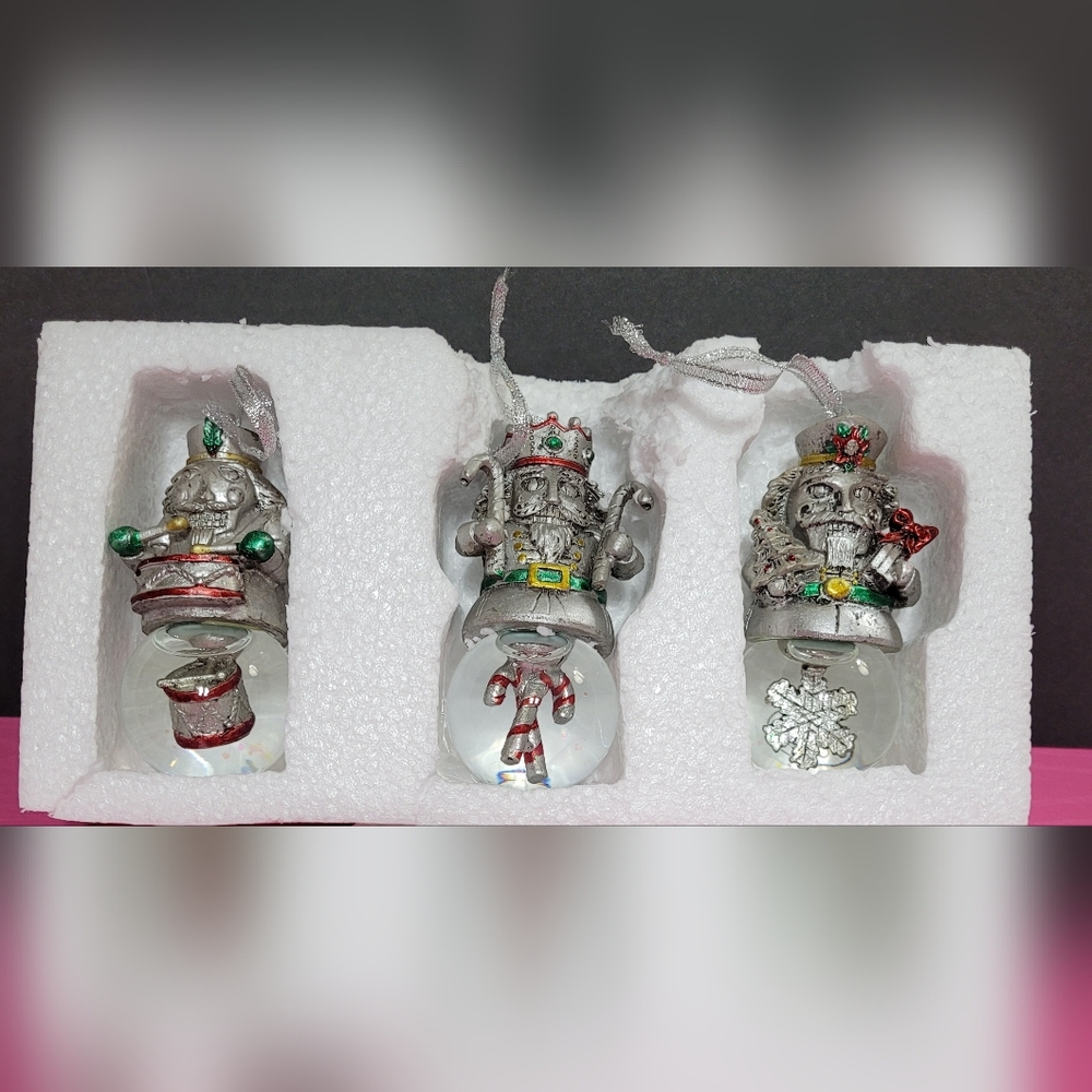 Celebrations By Mikasa 3 Nutcracker Snow Globe Christmas Ornament Set